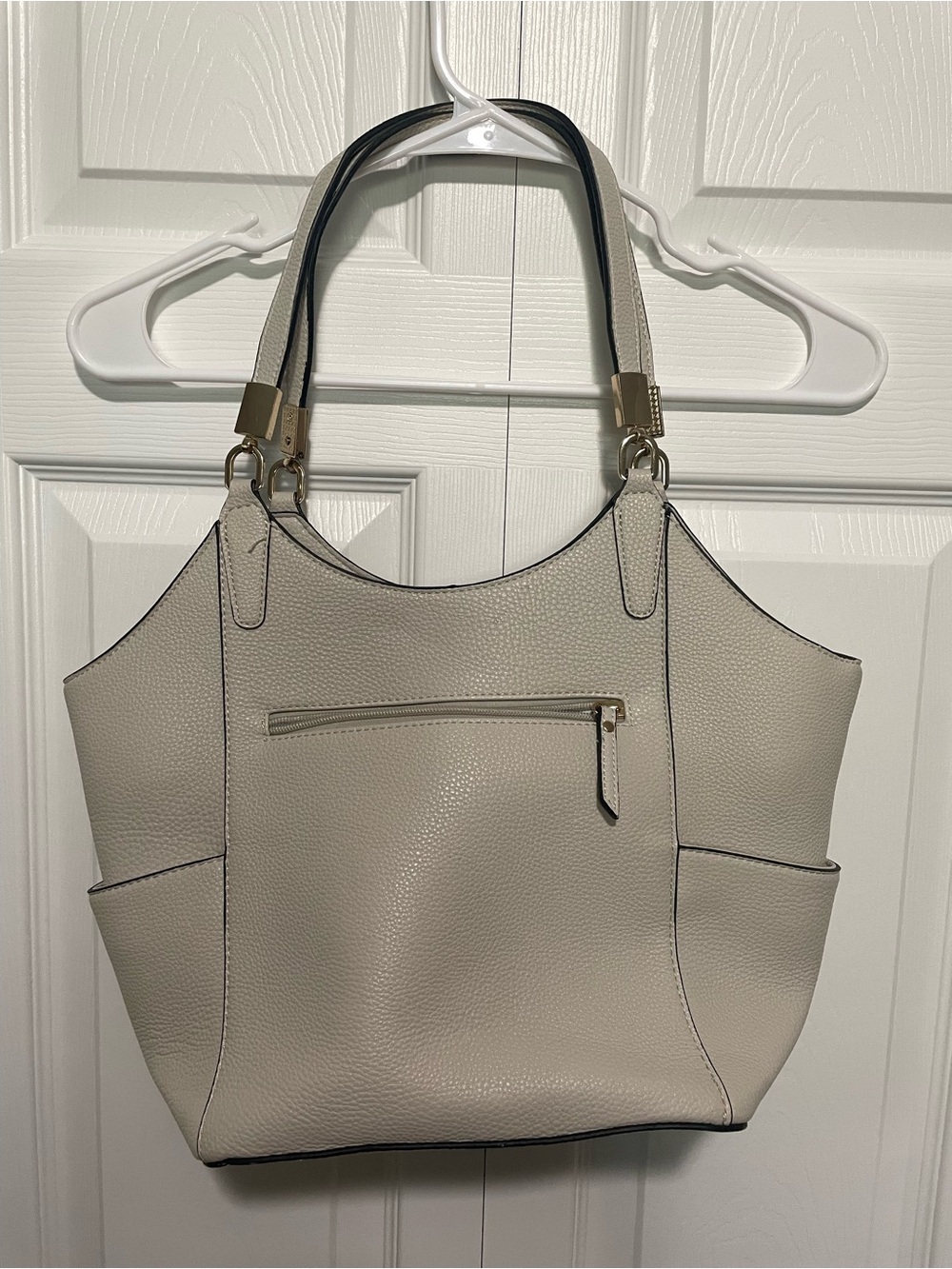 Kate & Alex Cream Faux Leather Tote Bag Purse
